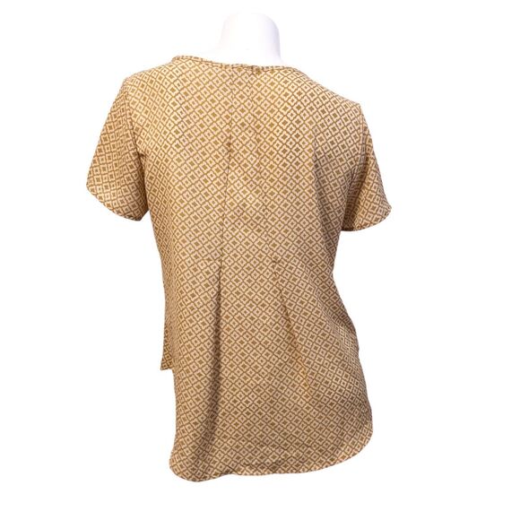 Pleione Blouse Short Sleeve Popover Top Size Small Mustard Made in USA - Picture 3 of 5